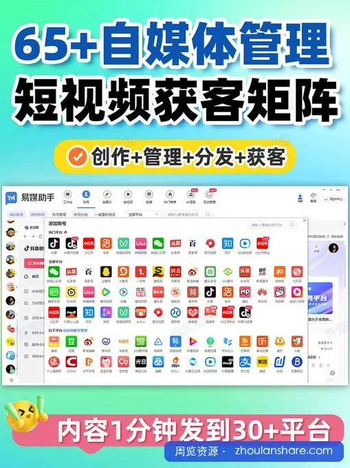 多平台一键发布工具，同步视频到10+社交媒体