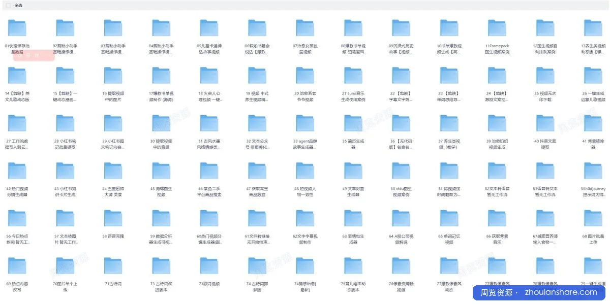 100+ 个扣子工作流模板，全是市面上跑通的爆款：AI 短视频、心理火柴人、治愈老奶奶、书籍会说话... 拿来就能用，不用从零搭。