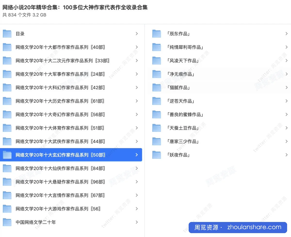 网络小说20年精华合集：100多位大神作家代表作全收录