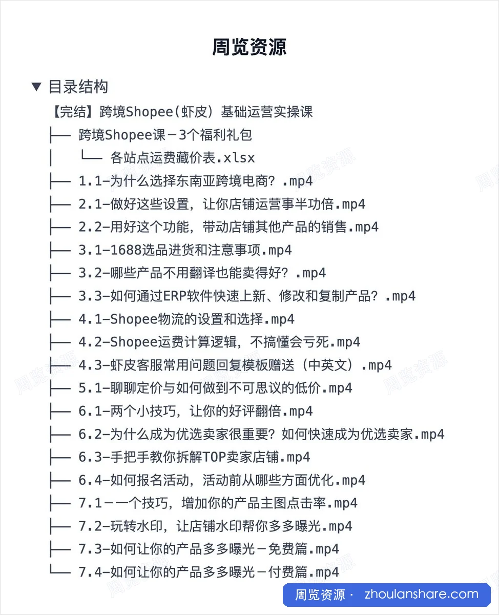 【完结】跨境Shopee(虾皮）基础运营实操课