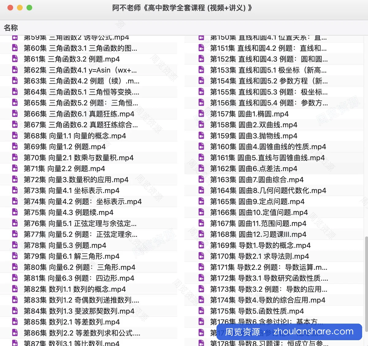 高中数学全套课程 (视频+讲义)