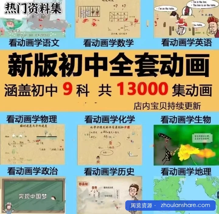【9科13000集】爆笑初中语文数学英语物理化学地理