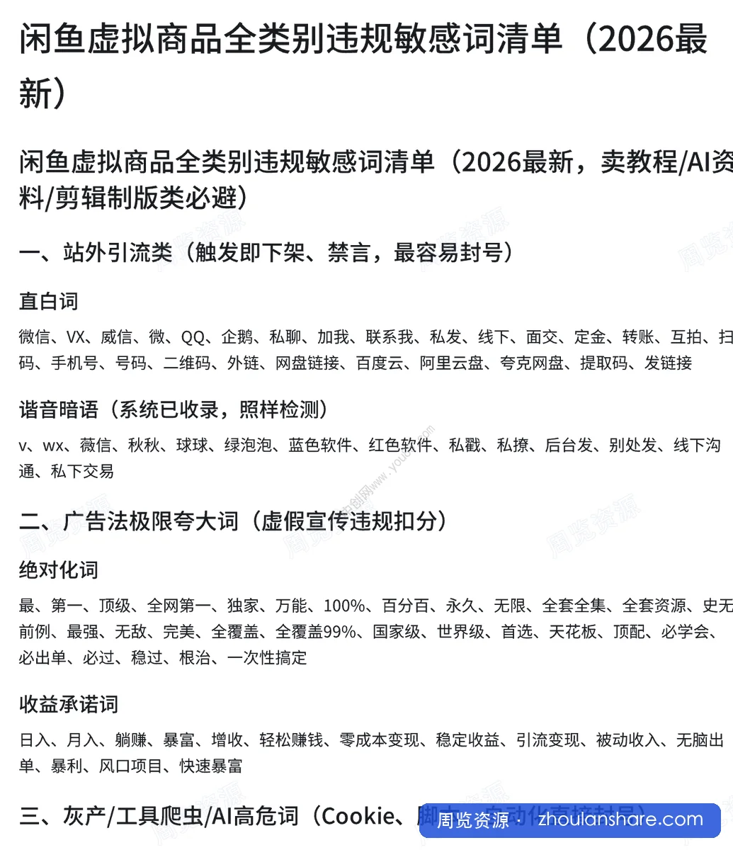 闲鱼虚拟商品违规敏感词清单，避坑运营必备指南