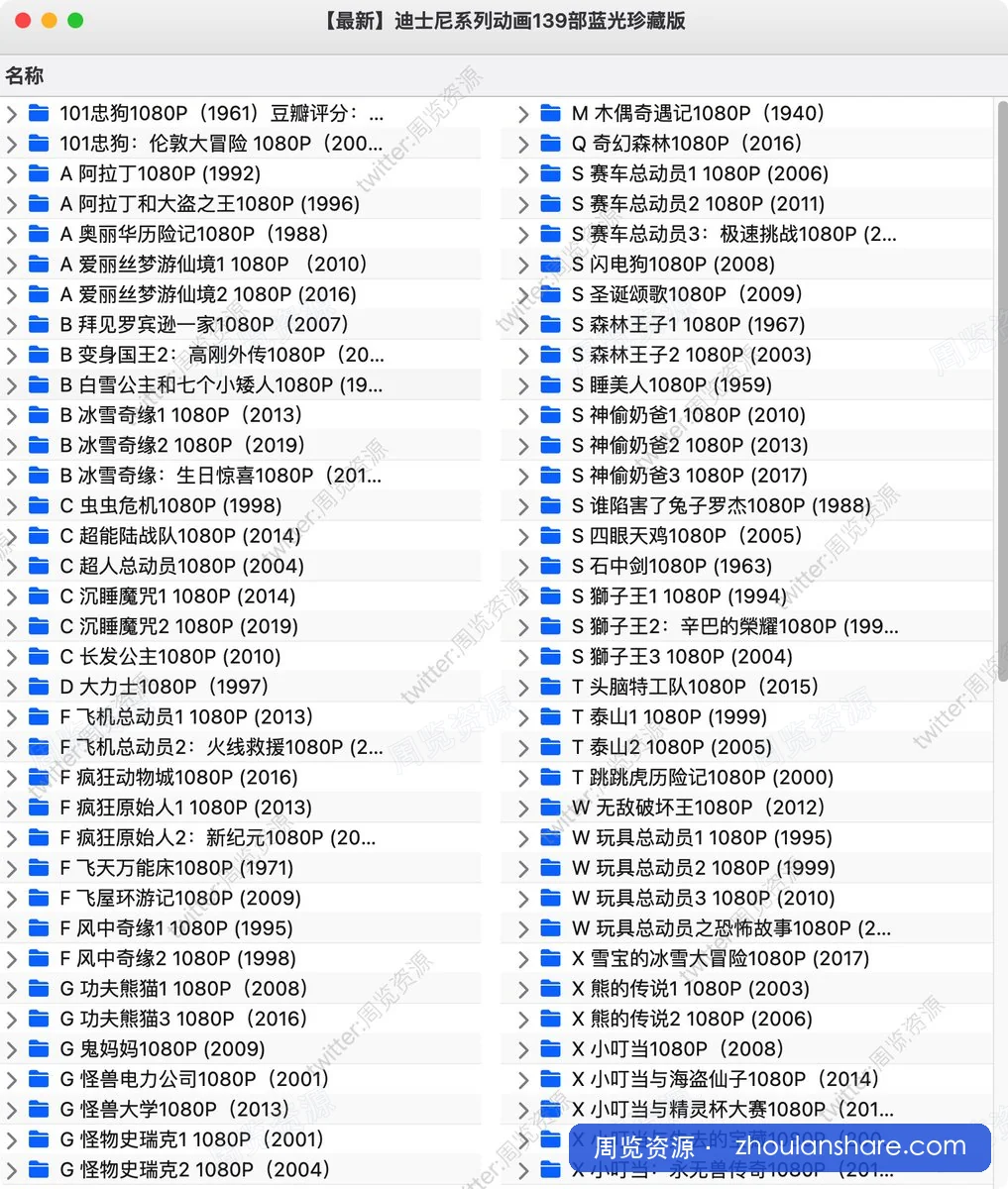 【最新】迪士尼系列动画139部蓝光珍藏版