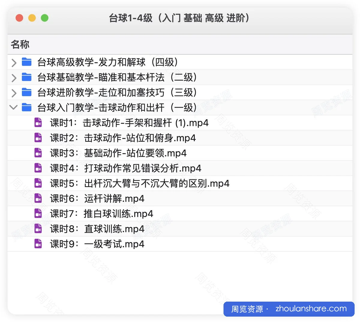 台球1-4级（入门 基础 高级 进阶）